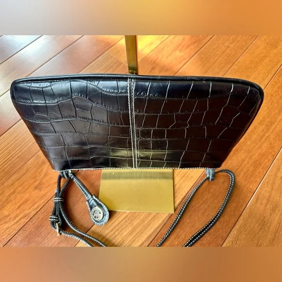 Dooney & Bourke Vintage Black Croc-Embossed Leather Small Clutch Shoulder Bag - Picture 4 of 11